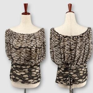 Anne Fontaine Eloise Silk Off-the-Shoulder Blouse Abstract Print EU 46